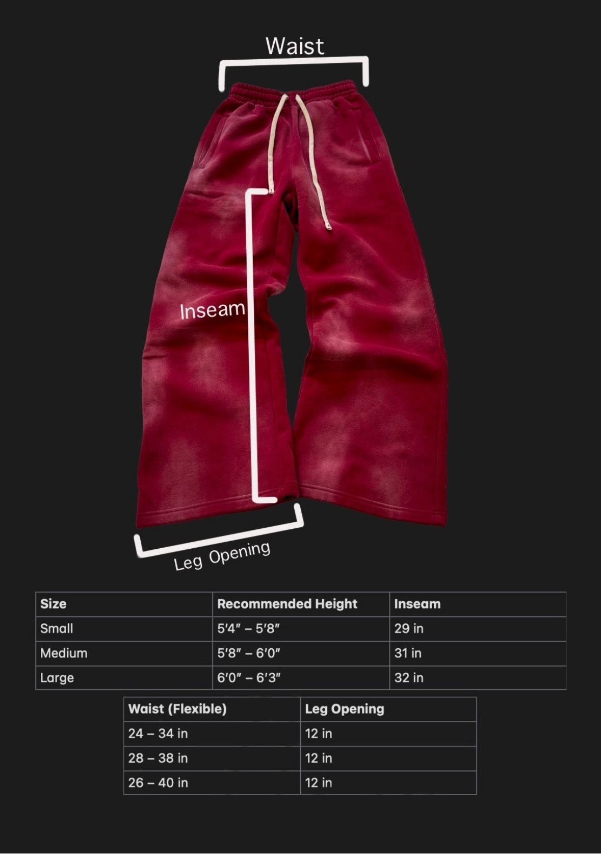Baggy Acid Wash Sweatpants(Red)